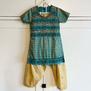 Kids Salwar Kameez Teal and Yellow Matching Set